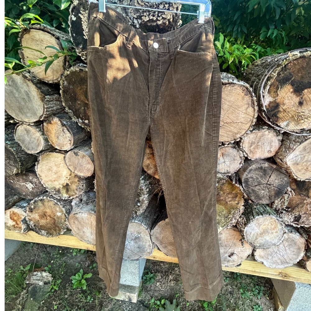 Wrangler Pants Corduroy Straight Leg Brown Vintage 70s Western Workwear 32x36